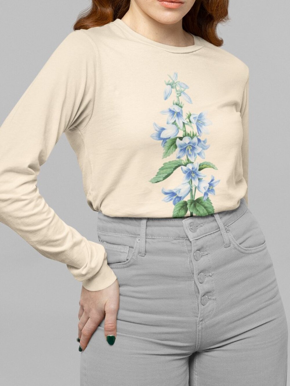 Bellflower Vintage Floral Print Long Sleeve Graphic Tee T-shirt S-XXL